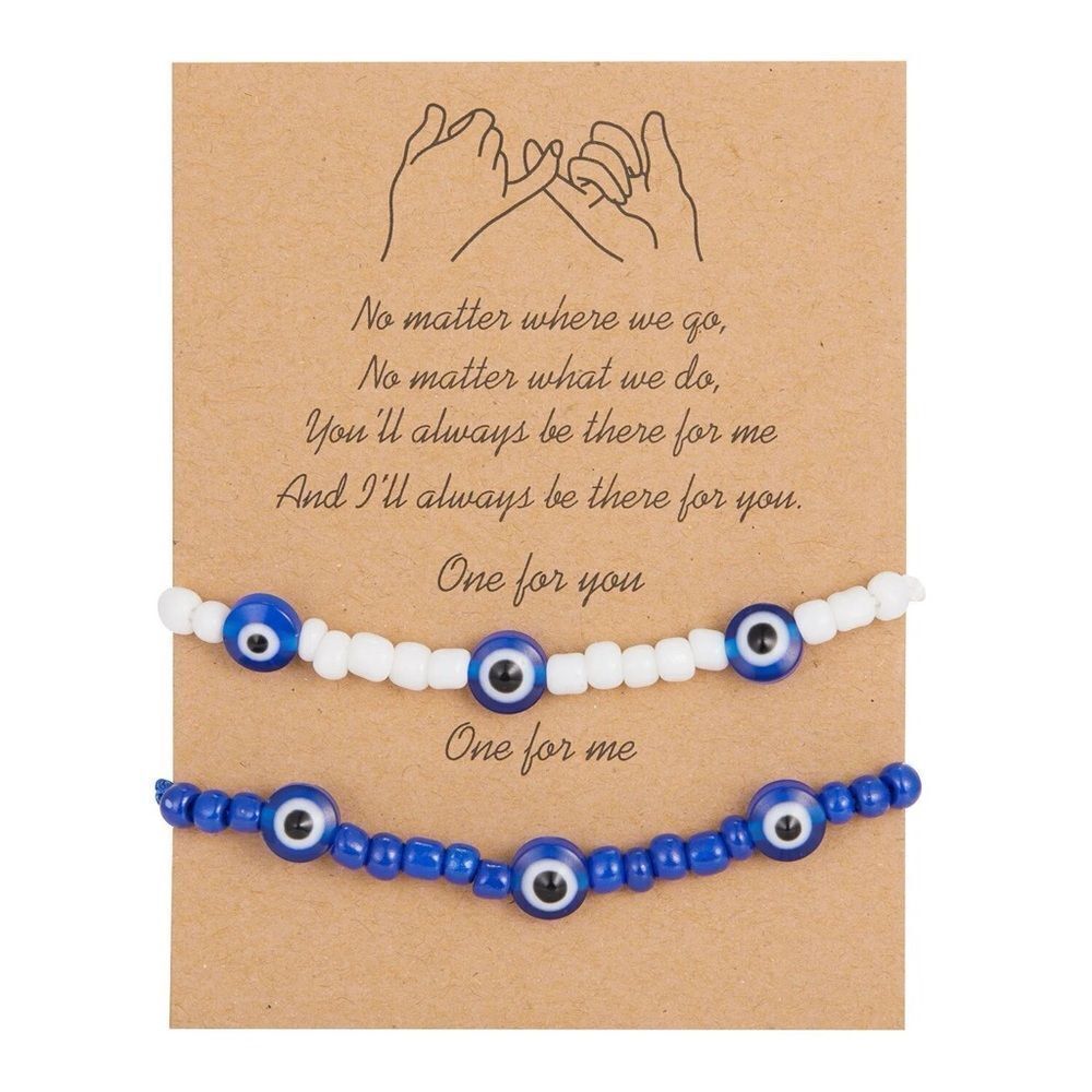 2 pc. Turkish Evil Eye Friendship Blue White Beads Bracelets
